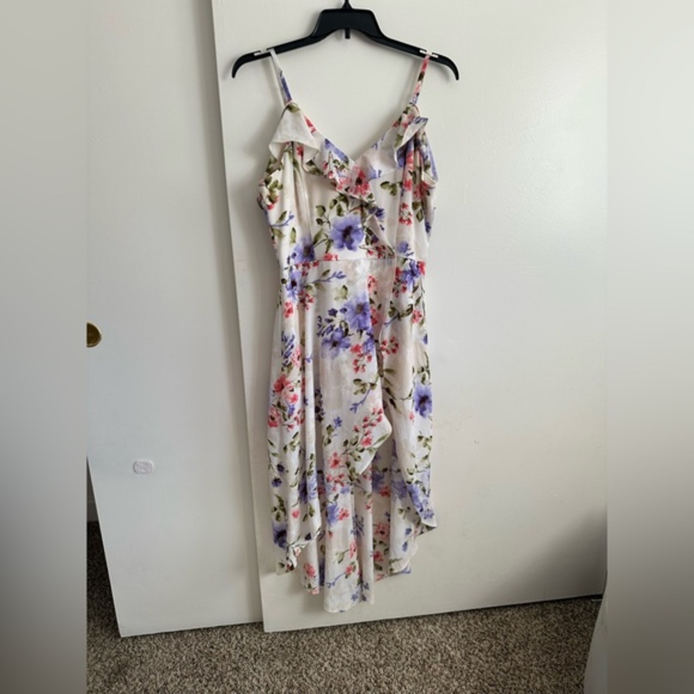 Iz Byer Floral Jumpsuit with Blue and Pink Highlights